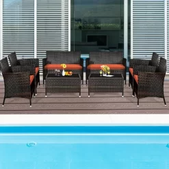 Tangkula 8PCS Patio Rattan Conversation Furniture Set Outdoor W/ Orange Cushion 13 Tangkula 8PCS Patio Rattan Conversation Furniture Set Outdoor W/ Orange Cushion -Tangkula GUEST 2eee3dfd e5be 42c1 bfae 309f433737eb