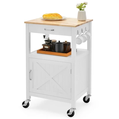 Tangkula Small Kitchen Island On Wheels Mobile Trolley Cart Barn Door Drawer Hooks 12 Tangkula Small Kitchen Island On Wheels Mobile Trolley Cart Barn Door Drawer Hooks - Image 10