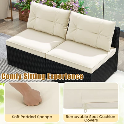 Tangkula 5 Pieces Outdoor Patio Furniture Set Sectional PE Rattan Sofa Set With Cushions And Acacia Wood Coffee Table 9 Tangkula 5 Pieces Outdoor Patio Furniture Set Sectional PE Rattan Sofa Set With Cushions And Acacia Wood Coffee Table - Image 7