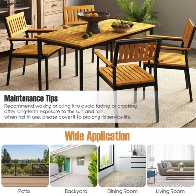 Tangkula 55” Patio Dining Table 6 People Acacia Wood Dining Table With Slatted Tabletop U-shaped Frame Adjustable Foot Pads 6 Tangkula 55” Patio Dining Table 6 People Acacia Wood Dining Table With Slatted Tabletop U-shaped Frame Adjustable Foot Pads - Image 4