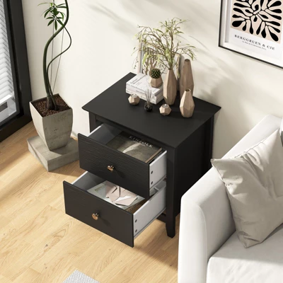 Tangkula Modern Nightstand W/ Storage 2 Drawers & Support Legs For Bedroom Black 4 Tangkula Modern Nightstand W/ Storage 2 Drawers & Support Legs For Bedroom Black - Image 2