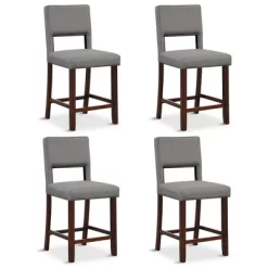 Tangkula 4-Piece Linen Fabric/PVC Leather Counter Height Bar Stool Set W/ Back & Rubber Wood Legs -Tangkula GUEST 2f5fa2e1 5aca 4857 b222 7f3db253c294