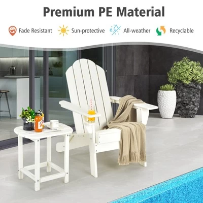 Tangkula Patio 3PCS Adirondack Chair Side Table Set Outdoor Chair Set With End Table Weather Resistant Cup Holder For Backyard Garden White 4 Tangkula Patio 3PCS Adirondack Chair Side Table Set Outdoor Chair Set With End Table Weather Resistant Cup Holder For Backyard Garden White - Image 2