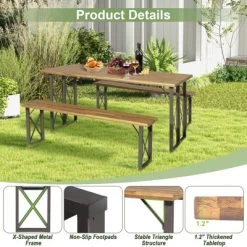 Tangkula 3 Piece Patio Picnic Table Bench Set, Outdoor Camping Table Set W/ Acacia Wood Tabletop & Seat 2” Umbrella Hole -Tangkula GUEST 2fa01938 8504 46c0 a799 7553db8510c1