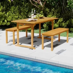 Tangkula 2 PCS 48" Outdoor Acacia Wood Bench Patio Dining Picnic Bench For Entryway Garden Poolside Balcony -Tangkula GUEST 2fe260ee a0d0 4a4d 9d67 7a0d2a27f752