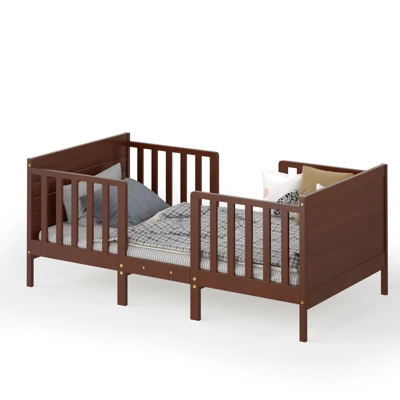 Tangkula 2-in-1 Convertible Kids Furniture Bed Toddler Crib With 2 Side Safety Guardrails White/Brown 8 Tangkula 2-in-1 Convertible Kids Furniture Bed Toddler Crib With 2 Side Safety Guardrails White/Brown - Image 6