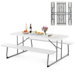 Tangkula Folding Picnic Table W/ 2 Benches 6 FT Camping Table Set W/ All-Weather HDPE Tabletop White -Tangkula GUEST 30405462 44cb 4c06 ae38 dc428f6286cf