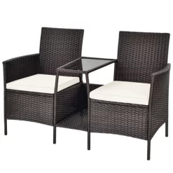 Tangkula Patio Loveseat 2 Person Cushioned Seats With Center Table Outdoor Rattan Furniture Set Turquoise/ Red -Tangkula GUEST 307176b6 9b16 4667 a45b feb0d73560b5