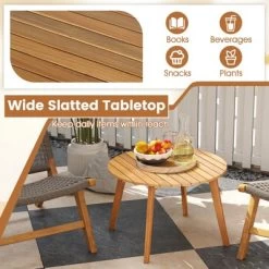 Tangkula Outdoor Acacia Wood Side Table Patio 24.5" Round End Table W/ Slatted Tabletop -Tangkula GUEST 30c5592a b53a 4445 a068 116c063966d2 1
