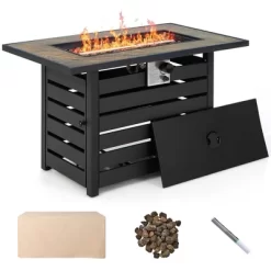 Tangkula 7PCS Patio Rattan Furniture Set 42" Fire Pit Table W/ Cover Cushioned -Tangkula GUEST 30da9dc3 5337 452c bef5 8c1f0c3b430c