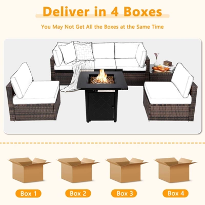 Tangkula Set Of 7 Patio Furniture Set W/ 28" 50000 BTU Propane Gas Fire Pit Table Cushions 4 Tangkula Set Of 7 Patio Furniture Set W/ 28" 50000 BTU Propane Gas Fire Pit Table Cushions - Image 2