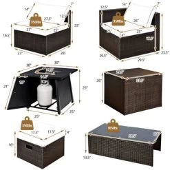 Tangkula 9PCS Outdoor Patio Furniture Set With 30" Propane Fire Pit Table PE Wicker Space-Saving Sectional Sofa Set W/ Storage Box & Cushions -Tangkula GUEST 31013370 fe75 43d1 a683 999056ce4c9a