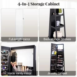 Tangkula 64" Jewelry Cabinet Armoire W/ 3-Color Lights Adjustable Shelves & Wheels -Tangkula GUEST 310241d0 ff4c 4bb3 be77 a39372ce2b19