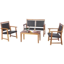 Tangkula 4PCS Patio Rattan Furniture Set Cushioned Loveseat & Table Set W/Acacia Wood Frame 8 Tangkula 4PCS Patio Rattan Furniture Set Cushioned Loveseat & Table Set W/Acacia Wood Frame -Tangkula GUEST 310de5ac 3320 4394 a9d9 5fba645ccc17
