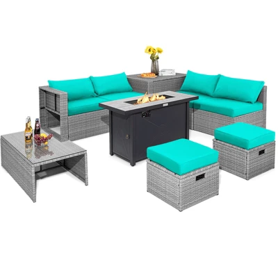 Tangkula 9 PCS Patio Furniture Set With 42" 60,000 BTU Fire Pit Outdoor Space-Saving Sectional Sofa Set With Storage Box Black/Gray/Navy/Red/Turquoise/Off White 17 Tangkula 9 PCS Patio Furniture Set With 42" 60,000 BTU Fire Pit Outdoor Space-Saving Sectional Sofa Set With Storage Box Black/Gray/Navy/Red/Turquoise/Off White - Image 15