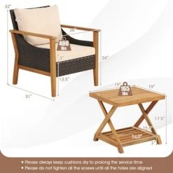 Tangkula 3 Pieces PE Wicker Patio Bistro Set Outdoor Acacia Wood Conversation Set With Cushions And 2-Tier Coffee Table -Tangkula GUEST 31b9bf49 68c5 4b23 9af2 0914af98c1f9