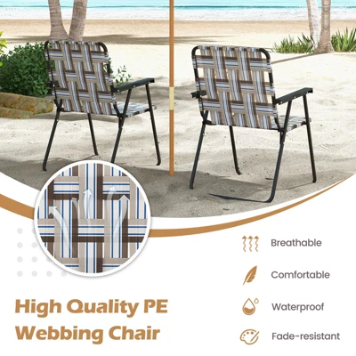 Tangkula Set Of 4 Webbed Lawn Chairs, Outdoor Patio Folding Chairs W/ Heavy-Duty Metal Frame Lightweight Portable Web Camping Chairs Brown/Blue/Red 5 Tangkula Set Of 4 Webbed Lawn Chairs, Outdoor Patio Folding Chairs W/ Heavy-Duty Metal Frame Lightweight Portable Web Camping Chairs Brown/Blue/Red - Image 3