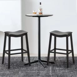 Tangkula Set Of 2 Saddle Bar Stools Bar Height Kitchen Chairs W/ Rubber Wood Legs