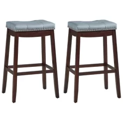 Tangkula Set Of 4 Saddle Bar Stools Backless Nailhead Counter Stool With Grey Cushions Coffee/White -Tangkula GUEST 32de1402 1257 4587 b1b4 8e69f184eeb2