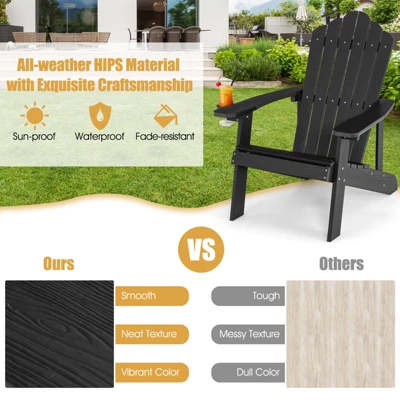 Tangkula 2PCS Adirondack Chair HIPS Adirondack Chair W/Cup Holder Realistic Wood Grain Weather Resistant Outdoor Chair For 380 LBS Weight Capacity Black/Navy/White/Teak/Dark Green/Red/Light Grey/Yellow 5 Tangkula 2PCS Adirondack Chair HIPS Adirondack Chair W/Cup Holder Realistic Wood Grain Weather Resistant Outdoor Chair For 380 LBS Weight Capacity Black/Navy/White/Teak/Dark Green/Red/Light Grey/Yellow - Image 3