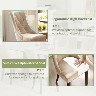 Tangkula Upholstered Dining Chairs Set Of 4 Tufted Wingback Chairs W/ Solid Wood Legs 8 Tangkula Upholstered Dining Chairs Set Of 4 Tufted Wingback Chairs W/ Solid Wood Legs - Image 6