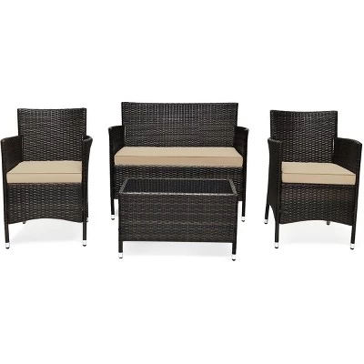 Tangkula 4-Piece Patio Rattan Wicker Conversation Furniture Set Sofa Chair Table Set 6 Tangkula 4-Piece Patio Rattan Wicker Conversation Furniture Set Sofa Chair Table Set - Image 4