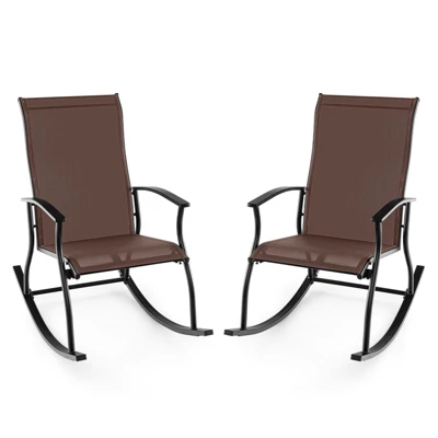 Tangkula Set Of 2 Outdoor Rocking Chair Patio Rocker W/ Breathable Fabric Brown 11 Tangkula Set Of 2 Outdoor Rocking Chair Patio Rocker W/ Breathable Fabric Brown - Image 9