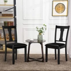 Tangkula Set Of 2 Dining Room Chairs Modern Wood Dining Side Chair High Back Kitchen Chairs With Rubber Wood Frame Black/Coffee