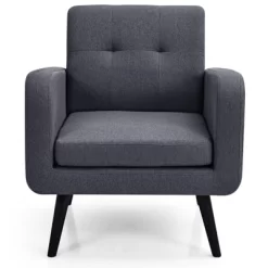 Tangkula Modern Upholstered Accent Chair Linen Fabric Single Sofa With Rubber Wood Leg Grey/ Blue -Tangkula GUEST 335a546e 9297 4f9e b450 0ad7ef4cbfa1