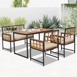 Tangkula 4 Pieces Acacia Wood Patio Dining Set W/ 1 Rectangular Table & 1 Loveseat & 2 Armchairs 7 Tangkula 4 Pieces Acacia Wood Patio Dining Set W/ 1 Rectangular Table & 1 Loveseat & 2 Armchairs -Tangkula GUEST 33858b4b b0f0 479c a625 2c9f8f0e393c