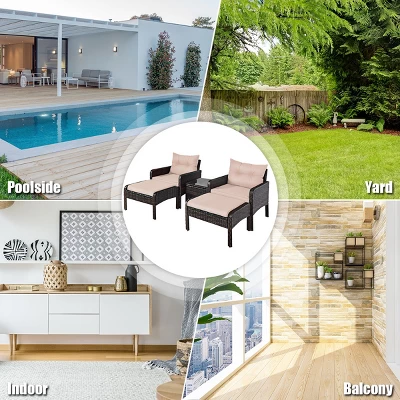 Tangkula 5-Piece Patio Rattan Conversation Set Cushioned Sofas And Ottoman Set With Table 7 Tangkula 5-Piece Patio Rattan Conversation Set Cushioned Sofas And Ottoman Set With Table - Image 5