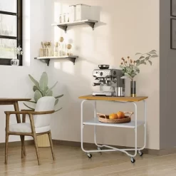 Tangkula 2-Tier Folding Rolling Cart Kitchen Utility Cart Tool-Free Installing