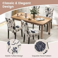 Tangkula Upholstered Dining Chairs Set Of 4 Tufted Fabric Kitchen Chairs W/Padded Seat & Rubber Wood Legs Farmhouse Accent Chairs -Tangkula GUEST 33a09c56 af4f 4c80 b800 799bbff9590a