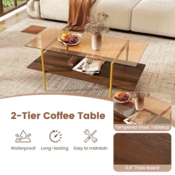 Tangkula 2-Tier Glass Coffee Table W/ Tampered Glass Tabletop & Open Storage Shelf 14 Tangkula 2-Tier Glass Coffee Table W/ Tampered Glass Tabletop & Open Storage Shelf -Tangkula GUEST 33c860c7 8745 4eb1 9770 02188b902113