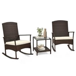 Tangkula 3 Pieces Rocking Wicker Bistro Set Outdoor Front Porch Rocker Chairs Conversation Set -Tangkula GUEST 340d971a 22e7 489c 9d77 3c2a8652c61e