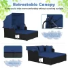 Tangkula Patio Hand-Woven PE Wicker Daybed Outdoor Loveseat Sofa Set W/ Navy Cushions