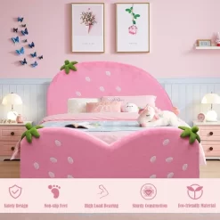 Tangkula Pink Kids Upholstered Twin Bed Toddler Bed With Adjustable Non-slip Feet 9 Tangkula Pink Kids Upholstered Twin Bed Toddler Bed With Adjustable Non-slip Feet -Tangkula GUEST 344f4b00 ce6b 4c88 8edd c47b79683c2c