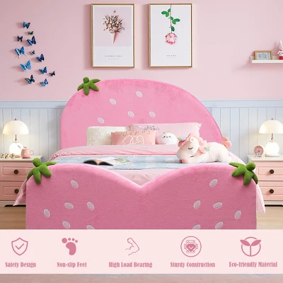 Tangkula Pink Kids Upholstered Twin Bed Toddler Bed With Adjustable Non-slip Feet 5 Tangkula Pink Kids Upholstered Twin Bed Toddler Bed With Adjustable Non-slip Feet - Image 3