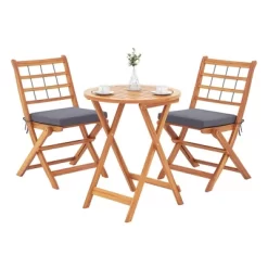 Tangkula 3 Piece Patio Wood Bistro Set Folding Table Chair Set W/Soft Seat Cushions Acacia Wood Frame High-Back Portable Chairs -Tangkula GUEST 347279d9 6938 4b8c b705 05df6936225f