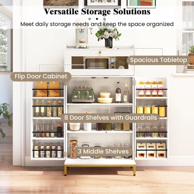 Tangkula Kitchen Pantry Cabinet Power Outlet & APP Control LED Lights Acrylic Flip Door 6 Tangkula Kitchen Pantry Cabinet Power Outlet & APP Control LED Lights Acrylic Flip Door - Image 4