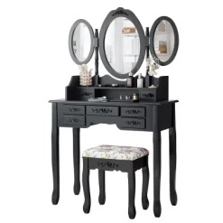 Tangkula Tri-Folding Mirror Vanity Makeup Set Dressing Table & Stool Unit W/ 7 Drawer 12 Tangkula Tri-Folding Mirror Vanity Makeup Set Dressing Table & Stool Unit W/ 7 Drawer -Tangkula GUEST 34be8de6 67bf 4a2a bc71 b4114b5cd2a1
