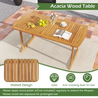 Tangkula Outdoor Wooden Dining Table For 4-6 71" Acacia Wood Table 7 Tangkula Outdoor Wooden Dining Table For 4-6 71" Acacia Wood Table - Image 5