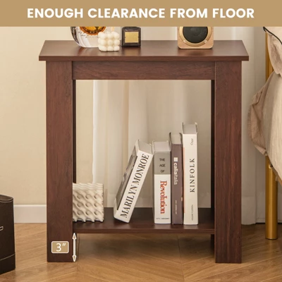 Tangkula Wood End Table 2-tier Rectangular Side Table Home Accent Table W/ Storage Shelf Small Night Stands Sofa Side Coffee Table Mahogany/White 8 Tangkula Wood End Table 2-tier Rectangular Side Table Home Accent Table W/ Storage Shelf Small Night Stands Sofa Side Coffee Table Mahogany/White - Image 6