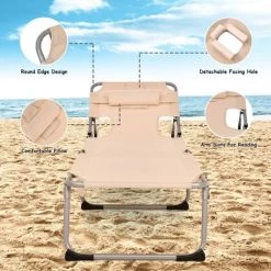 Tangkula Portable Beach Chaise Lounge Chair Folding Reclining Chair W/ Facing Hole Beige 17 Tangkula Portable Beach Chaise Lounge Chair Folding Reclining Chair W/ Facing Hole Beige -Tangkula GUEST 355a26df d2a6 469c 8d0a 701d87a8d30c