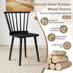 Tangkula 4 PCS Dining Chair Windsor High Spindle Back Wood Kitchen Chairs W/ Rubber Wood Frame -Tangkula GUEST 3590c2a3 f926 4184 b844 81b485be1376