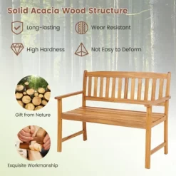Tangkula 2-Person Outdoor Bench Patio Wooden Bench With Ergonomic Backrest & Armrests All-weather Acacia Wood Frame 43"x 22" 18 Tangkula 2-Person Outdoor Bench Patio Wooden Bench With Ergonomic Backrest & Armrests All-weather Acacia Wood Frame 43"x 22" -Tangkula GUEST 35db8b24 935f 4f9f ba41 8bb3fff1b90c