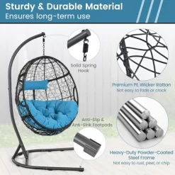 Tangkula Hanging Hammock Chair Egg Swing Chair W/ Blue Cushion Pillow Stand 14 Tangkula Hanging Hammock Chair Egg Swing Chair W/ Blue Cushion Pillow Stand -Tangkula GUEST 35df1baa 9397 4c51 a422 c13836750d63