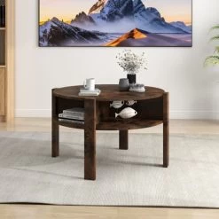 Tangkula Round Coffee Table With 4 Side Compartments 2-Tier Circle Coffee Table 13 Tangkula Round Coffee Table With 4 Side Compartments 2-Tier Circle Coffee Table -Tangkula GUEST 36117c4e ec31 4053 b9c5 e3be2dab7cb4