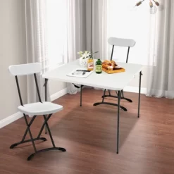Tangkula Folding Camping Table Portable Picnic Table With All-Weather HDPE Tabletop Metal Frame & Carry Straps White/Gray -Tangkula GUEST 3611b45f 1652 47f4 a238 edf82f7dbe10