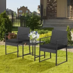 Tangkula 3PCS Patio Rattan PE Wicker Bistro Set Outdoor Furniture Set W/ Table & Cushion 12 Tangkula 3PCS Patio Rattan PE Wicker Bistro Set Outdoor Furniture Set W/ Table & Cushion -Tangkula GUEST 36575331 f0d2 4a2a 8930 01c13808e405
